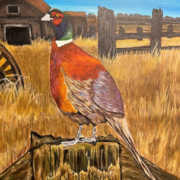 Original painting framed of a pheasant farm scene by Leah Smith - Picture 4 of 5